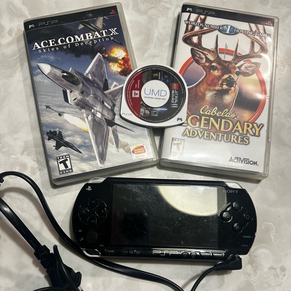 PSP bundle with 3 games! Ace combat X, cabella’s, and Star Wars - Picture 1 of 6